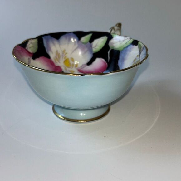 Paragon Tea Cup & Saucer HM the Queen Mary by Appointment teal/gold - Picture 4 of 12